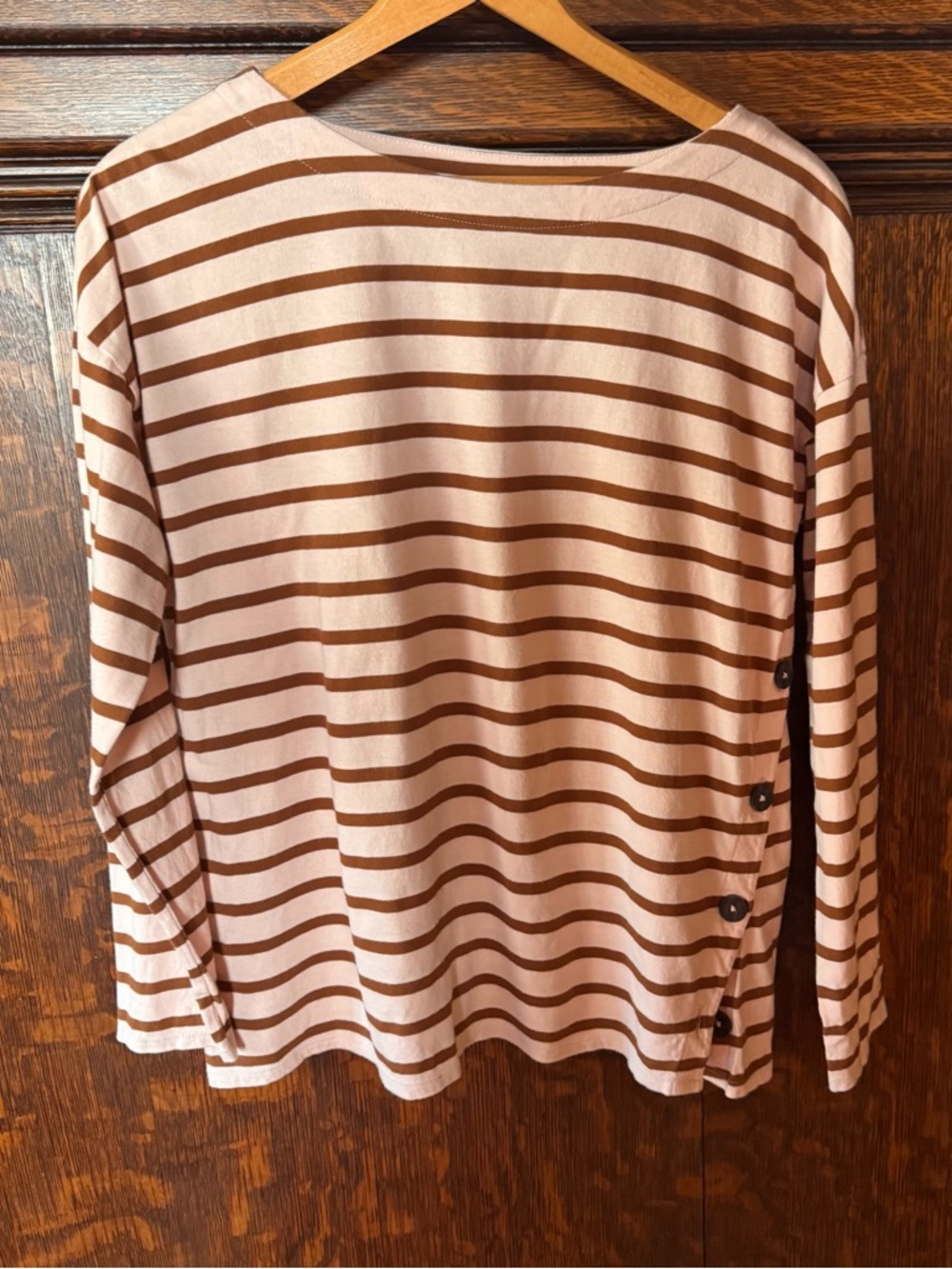 J. Jill Striped Boatneck Top in Pale Pink and Brown, size Large